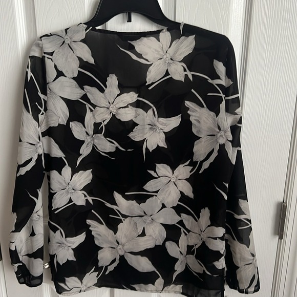 Banana Republic Floral Print Black Long Sleeve Blouse Top XS - Picture 6 of 10